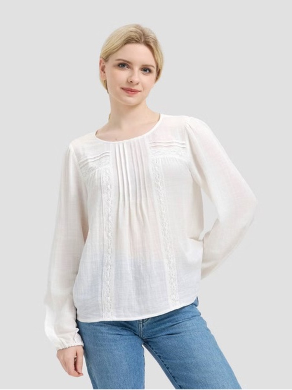 Universal Thread NWT Lace Pleated Long Sleeve Round Neck Blouse - Size L- Ivory